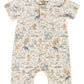 The Baby Walker Terry Onesie by Timo & Violet is a short-sleeve organic cotton romper with charming animal and nature prints, featuring front buttons and convenient snap closures at the bottom—an adorable, eco-friendly choice for baby clothes.