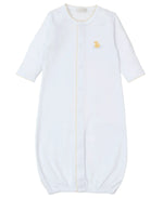 Kissy Kissy's Premier Duckling Hand Emb. Convertible Gown, made from soft Pima cotton, features yellow piping and a small embroidered duck on the chest.