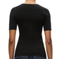 A person is pictured from the back wearing a 3.1 Phillip Lim Compact Rib V-Neck Top in black, featuring a flattering fit, paired with blue pants - an ideal choice for wardrobe foundations.