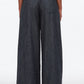 A person is seen from the back wearing the 3.1 Phillip Lim Denim Double Pleat Wide Leg Pant, featuring high-waisted, wide-leg styling with cuffed hems, set against a plain white background.