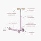 Banwood Kids’ Eco Scooter with Basket—crafted from recycled plastic for a sustainable ride—features vintage-inspired rubber grips, eco-friendly materials, an adjustable T-handlebar, convenient back brake, patented steering system, easy transport design, and the signature Banwood logo.