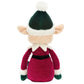 Back view of a Jellycat Eldo Elf plush doll wearing a green and red outfit with a matching hat.