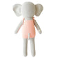 Eloise the Elephant - Little 13" by Cuddle + Kind: a knitted stuffed elephant with large ears, grey body, and pink romper shown from the back—a charming birthday gift that makes lasting memories.