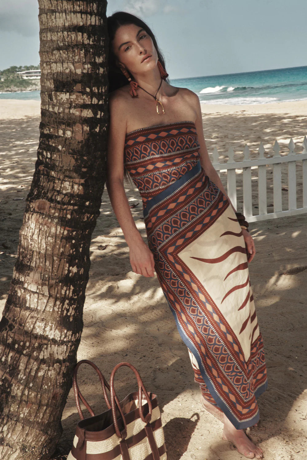 Johanna Ortiz Paraiso Agreste Ankle Dress in Ecru & Blue