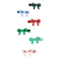 Six Meri Meri Enamel Bow Hair Clips in assorted colors—dark green, blue, red, light green, mint green, and pale pink—are displayed vertically against a white background. These exquisite hair accessories by Meri Meri bring a touch of elegance to any ensemble.