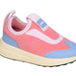 A pink, blue, and white Kids’ Robbie Dash Sneaker by Native Shoes, featuring a cream sole with black tread and breathable mesh construction, displayed at a slight angle on a white background.