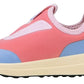 Introducing the Kids’ Robbie Dash Sneakers by Native Shoes, showcasing a playful pink mesh upper with breathable comfort, accented by light blue details on the toe and heel, paired with a cream midsole and sturdy black outsole—the perfect fusion of style and support for little ones.