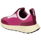 The Kids’ Robbie Dash Sneakers by Native Shoes are shown from a rear side angle against a plain white background, featuring a pink and maroon design with a breathable mesh upper and a white sole.