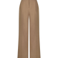 The Melange Crepe High Waisted Pant by Lela Rose features a tan hue, tailored leg, and front seam detailing, crafted from melange crepe and displayed against a plain white background.