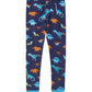 Hatley Boys’ Colourful Dinos Cotton Rib Pajama Set, featuring navy blue pajama pants with a vibrant dinosaur print and light blue cuffs, made from soft organic cotton kids sleepwear, laid flat on a white background.