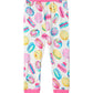 Hatley’s Girls’ Macaron Bamboo Pajama Set features soft bamboo jersey pajama pants adorned with a vibrant macaron print, finished with pink waistband and ankle cuffs—perfect for mixing and matching with your favorite cozy two-piece sleepwear.