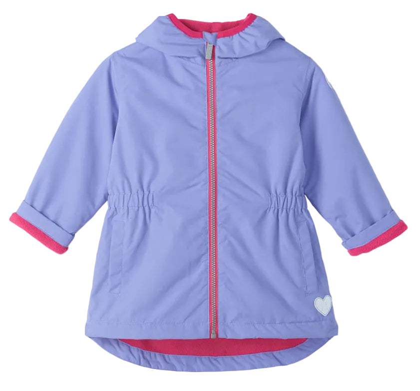 Inspired by classic field jackets, the Hatley Girls’ Pretty Bows Reveal Field Jacket comes in a light purple shade and features a playful pink lining, matching pink zipper, an elastic waist, and a charming white heart on the lower front—making it an ideal raincoat that girls will love for everyday adventures.