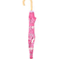 Closed Unicorn Forest Umbrella by Hatley, featuring a curved wooden handle and a whimsical unicorn and forest print, standing upright against a white background—a delightful accessory perfect for brightening up any rainy day.