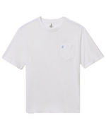 Johnnie-O Dale 2.0 Tee in plain white cotton modal, featuring a chest pocket with a small blue logo, garment-dyed for a soft finish, shown against a white background.