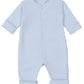 The Baby Forest Fun Reversible Playsuit by Kissy Kissy is a light blue, footed design made from soft Pima cotton, featuring long sleeves and a front snap closure.