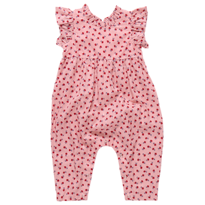 The Pink Chicken Baby Girls' Jennifer Jumper features ruffle sleeves and a tiny rose pattern, shown on a white background.