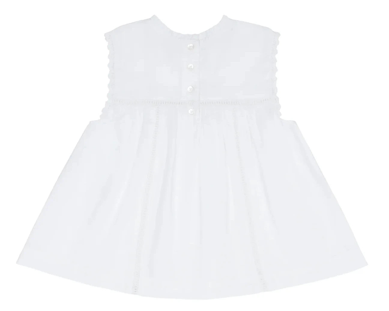 The Minnow Girls' White Align Tank features scalloped edges, front buttons, and lace trim for a comfortable, stylish girls' cotton top.