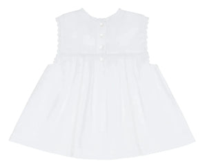 The Minnow Girls' White Align Tank features scalloped edges, front buttons, and lace trim for a comfortable, stylish girls' cotton top.