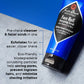 A blue tube of Jack Black Face Buff Energizing Scrub rests on a blue surface, with text emphasizing its exfoliating and pre-shave cleanser benefits, eco-friendly scrubbing particles, and its ability to help unclog pores while reducing shaving irritation.
