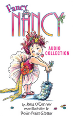 The Yoto Card: Fancy Nancy Audio Collection by Yoto features Fancy Nancy stylishly dressed in a tutu, tiara, and heart bracelet while holding a feather duster.