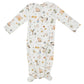 This Angel Dear Farm Babies Knotted Gown, adorned with an animal and nature-themed pattern, is ideal for quick diaper changes thanks to its convenient knotted bottom design.