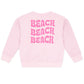 The Feather 4 Arrow Baby Girls’ and Girls’ Weekend Sweatshirt features a light pink french terry fabric, with “BEACH” printed three times in bold, trendy pink puff print letters on the back.