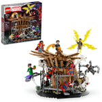 Introducing the LEGO® Spider-Man Final Battle set by Legos - Toyhouse, inspired by Spider-Man: No Way Home. This intricate build includes multiple Spider-Man figures and iconic villains such as Doc Ock and Green Goblin, with its impressive box displayed in the background. Perfect for ages 10 and up.