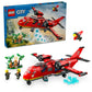 LEGO® City Fire Rescue Plane set by LEGO® includes the box, an assembled red firefighter plane, 2 firefighter minifigures, buildable scenery, accessories, and a buildable bird.