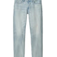 The Rag & Bone Fit 3 Authentic Stretch jeans feature a light blue wash, straight-leg cut, athletic fit, five pockets, and button-zip closure, shown laid flat on a white background.
