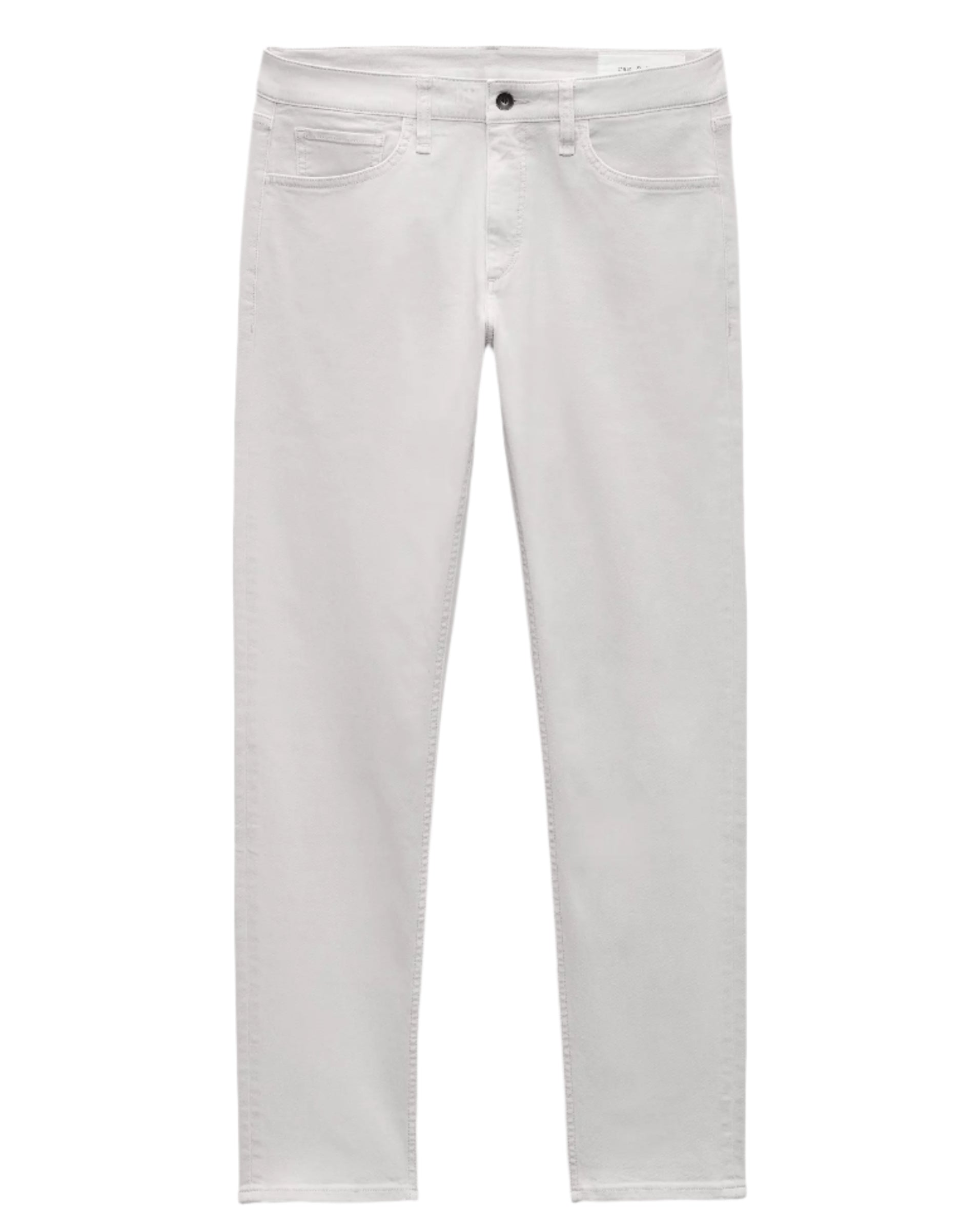 The Rag & Bone Fit 3 Aero Stretch Athletic Jeans feature a light gray wash, classic five-pocket style, athletic fit with a straight leg, and button closure.