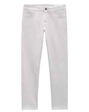 The Rag & Bone Fit 3 Aero Stretch Athletic Jeans feature a light gray wash, classic five-pocket style, athletic fit with a straight leg, and button closure.
