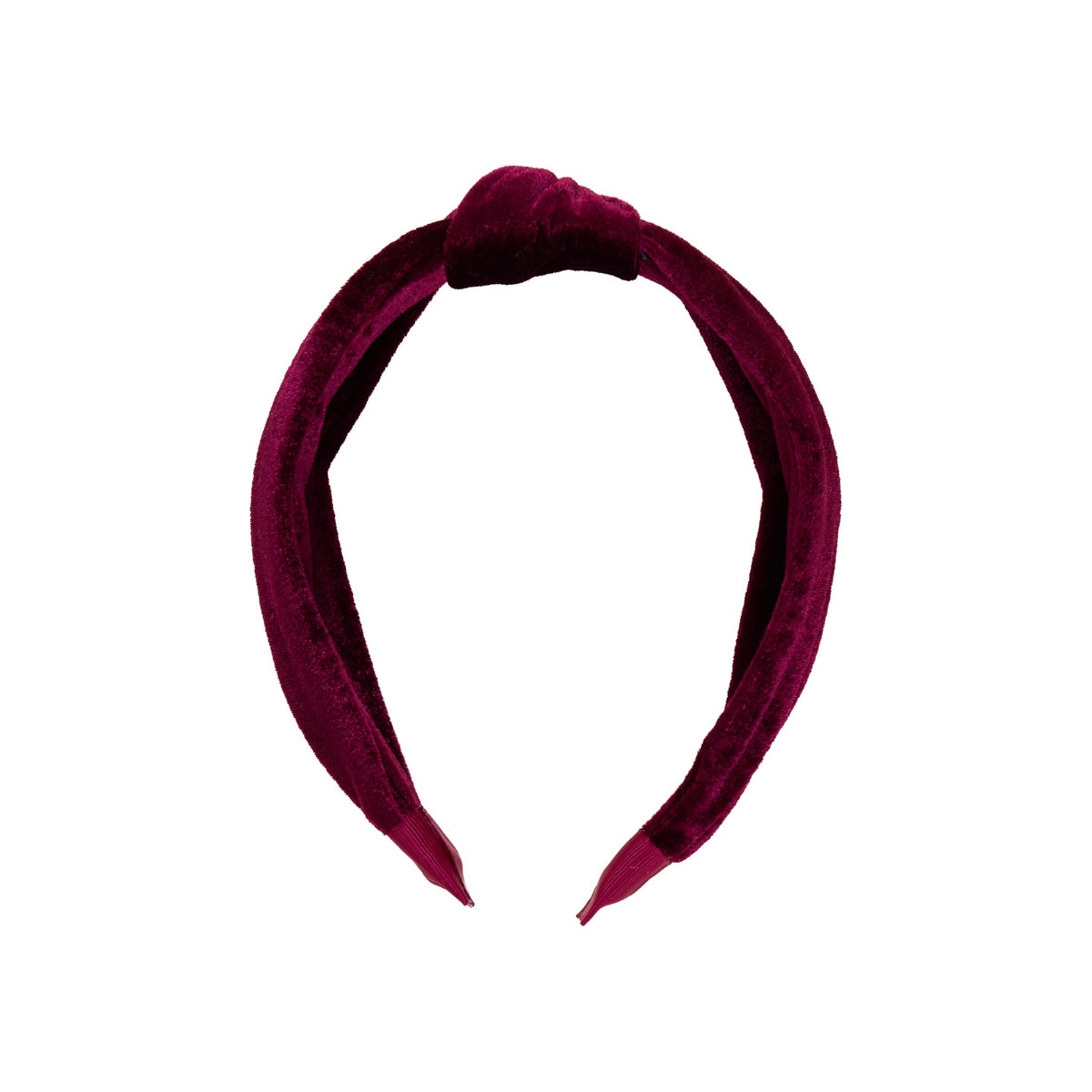 Pink Chicken Girls’ Holly Headband in deep red burgundy velour with a knotted detail at the top, perfect for a holiday wardrobe.
