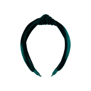 Girls’ Holly Headband in dark green with a knotted design.