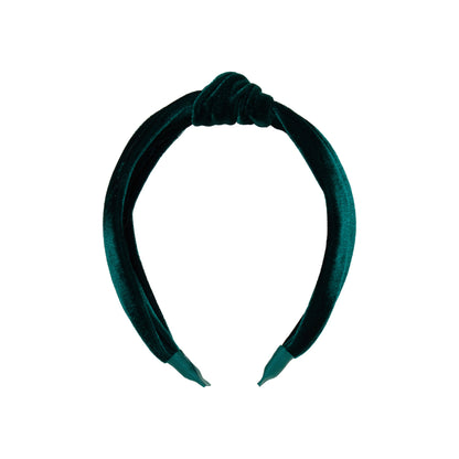 Girls’ Holly Headband in dark green with a knotted design.