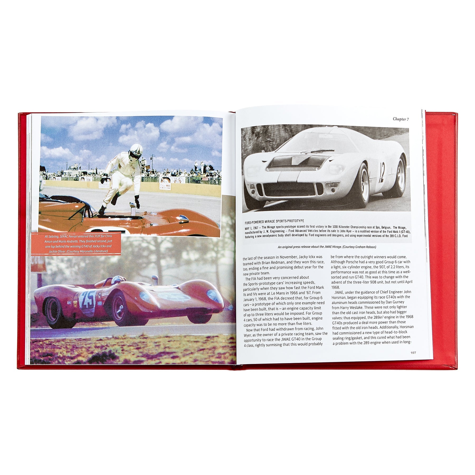 Graphic Image’s “Ford Versus Ferrari” is an open book featuring vintage race car photos, drivers, and historic racing events—an ideal gift for fans of Ford, Ferrari, and Le Mans 66.
