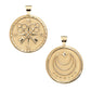 The Jane Win Pendant Necklace Collection features two round gold pendants: one with crossed keys and compass directions, the other with crescent moons, a star, and "FOREVER"—meaningful milestone jewelry for any coin necklace lover.