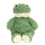 Frankie Frog by Mon Ami is a green plush toy with a fluffy texture, white feet, and white face accents. It sits upright and makes an adorable newborn gift or cute frog stuffed animal for any collection.