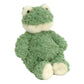 Frankie Frog by Mon Ami is a green plush toy with a fuzzy texture and cream mouth, hands, and feet. Sitting upright, this adorable frog stuffed animal makes a perfect newborn gift.
