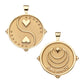 The Jane Win Pendant Necklace Collection features two round gold coin pendants: one with a yin-yang heart and dot accents, the other with crescents, a star, and "BALANCE" engraved—meaningful jewelry for any milestone.