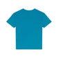 The Vilebrequin Boys' Big Turtle Chain Tee, a solid blue organic cotton t-shirt, is shown laid flat with the back side facing up.