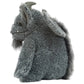 The Jellycat Growlston Gargoyle is a gray, fuzzy plush toy creature featuring a horn, large ears, and fangs. It is shown sitting upright and facing left against a white background.