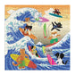 The Great Surf Puzzle by Chronicle Books features a lively illustration of cats and dogs riding colorful surfboards among big blue ocean waves, perfectly capturing the playful excitement of seaside fun.