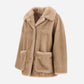 Herno Mink Faux Fur Jacket in a cozy beige mink-effect faux fur with a collar, button front, and two large front patch pockets.