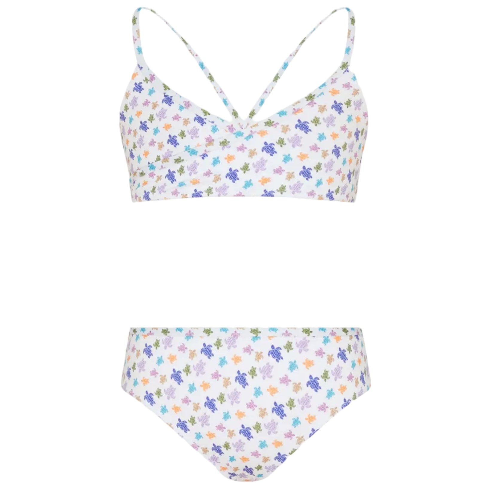 Turtle-patterned bikini set on a white background