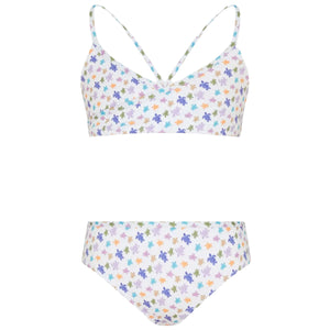 Turtle-patterned bikini set on a white background