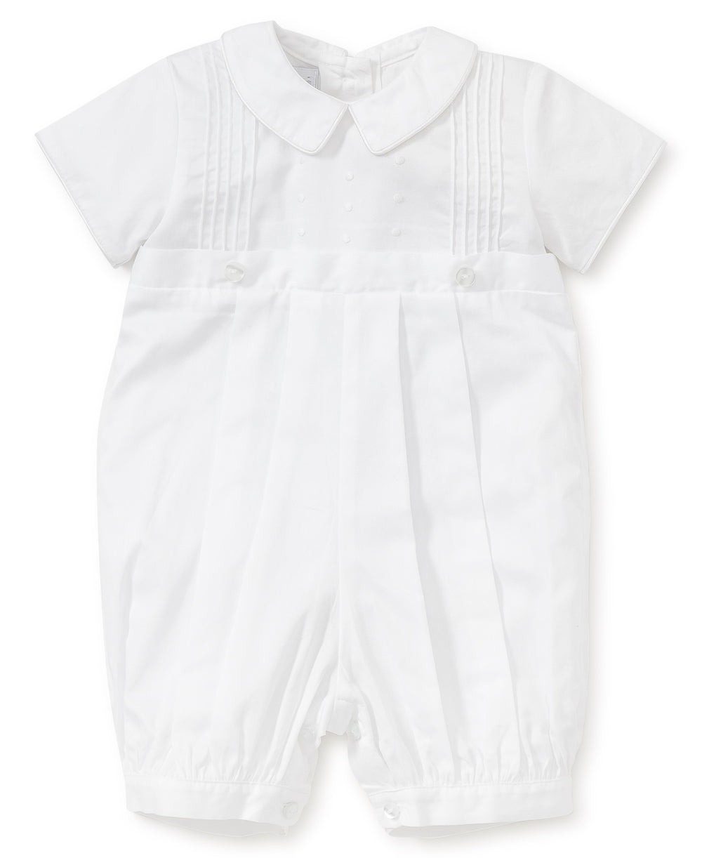 A white baby boy's Christening gown with a collar, Kissy Kissy Graham Christening Convertible Gown & Hat Set.