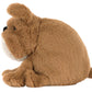 A Jellycat Derreck Dog plush toy, shaped like a friendly bulldog postie, is displayed in profile view against a white background.