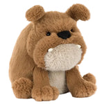 Meet Derreck Dog by Jellycat—a plush brown bulldog with a white belly, small black eyes, and two cute fangs. He’s perfect for kids who dream of playful mail delivery or love their local postie!.