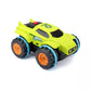 A bright green Maisto R/C Cyklone Aqua Tread toy car, featuring large black and orange wheels, blue trim, a number 3 decal, and “AQUA” written on the side, is shown on a white background. This 4WD amphibious vehicle by Maisto is built for exciting adventures on both land and water.