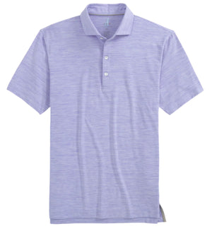 Johnnie-O Huronn Featherweight Polo, a light purple short-sleeve polo shirt by Johnnie-O, featuring a three-button placket, displayed on a white background.